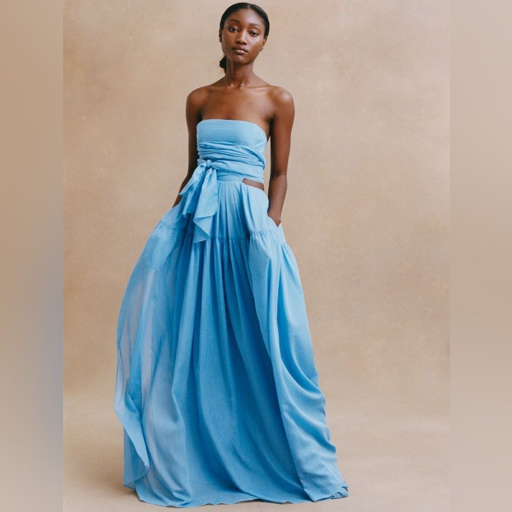 Rebecca Taylor Wrap Back Maxi Dress in Azul Blue, NWT, Size 16 - Picture 2 of 14
